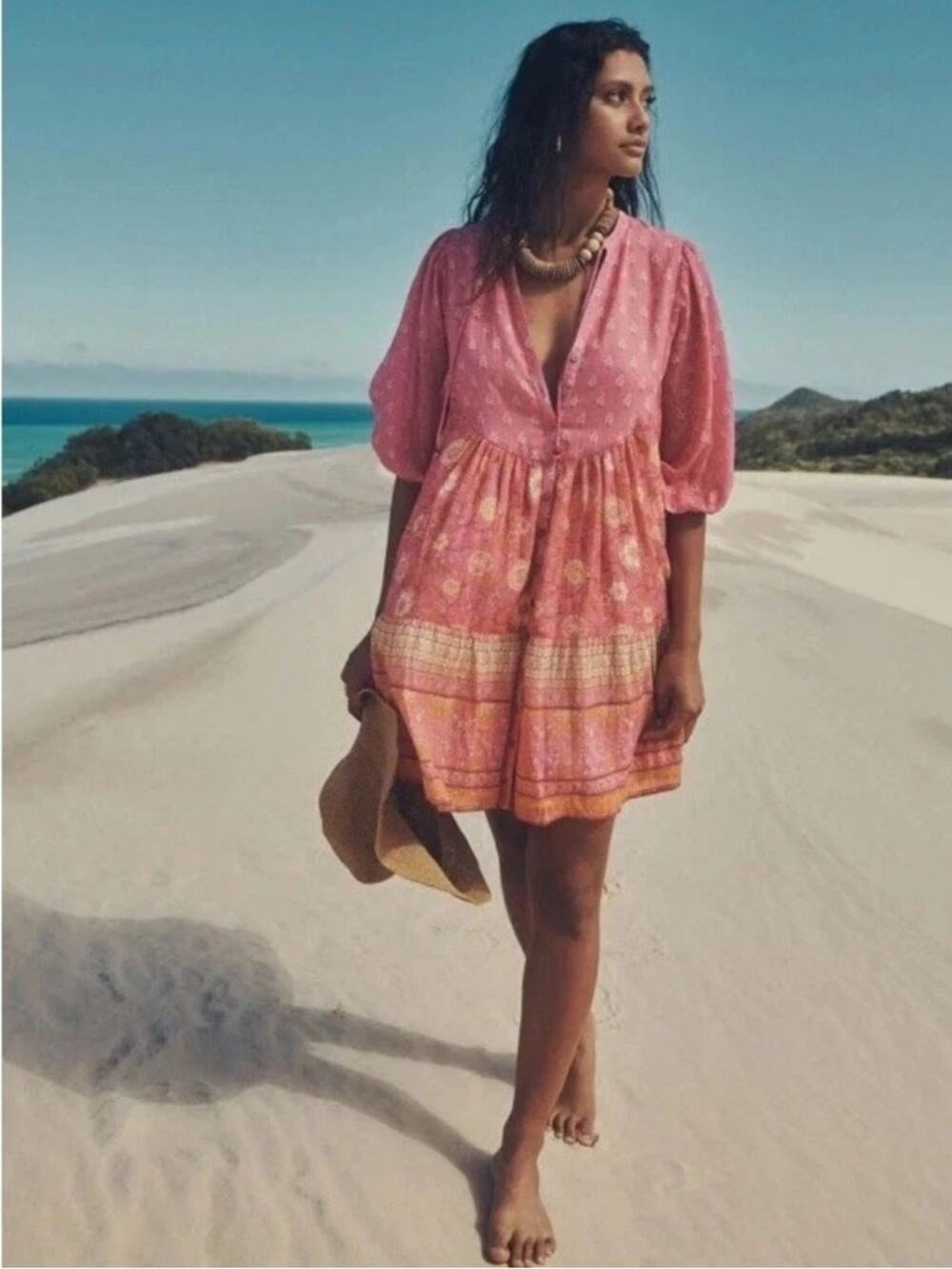 Spell & The Gypsy Utopia Mini Tunic Dress Flamingo Size Large Pink Boho Indie